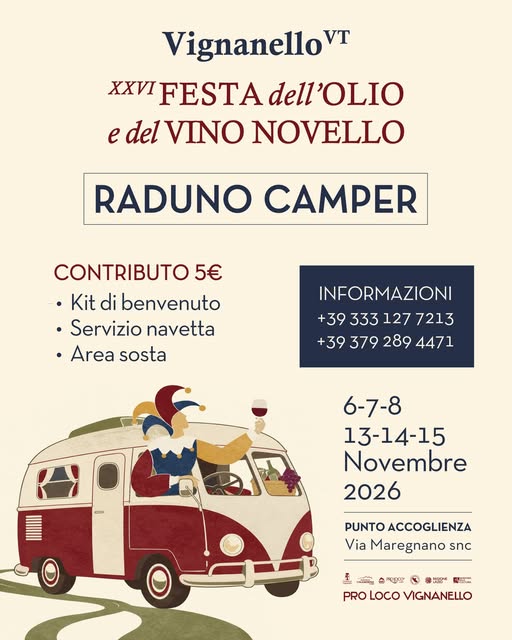 Locandina di XXVI Festa dell'Olio e del Vino Novello - Raduno Camper