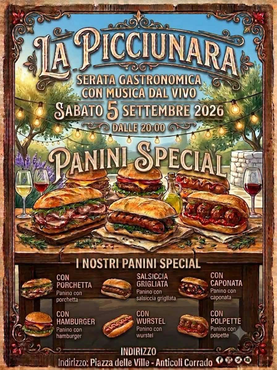 Locandina di Manifestazione gastronomica e musicale in Piazza delle Ville