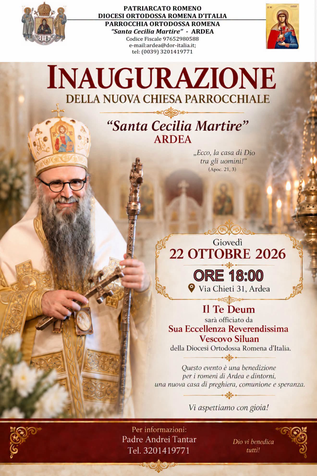 Locandina di Inaugurazione della nuova chiesa parrocchiale "Santa Cecilia Martire"